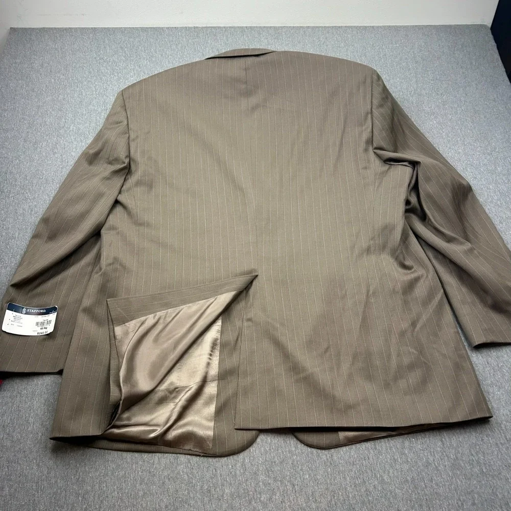 Stafford Performance Classic Fit Worsted‎ Wool Blazer Mens 48R Taupe Striped NEW